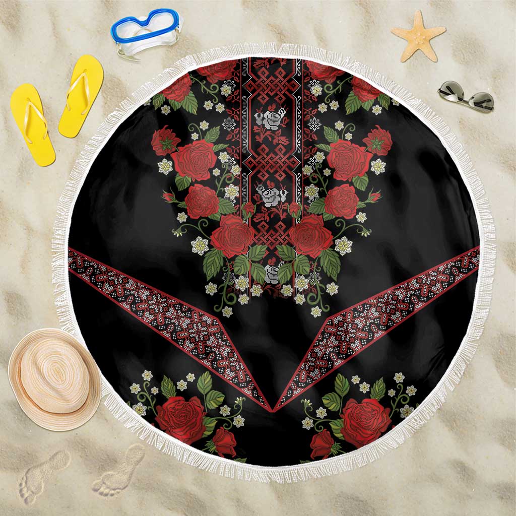 Traditional Ukrainian Costume Beach Blanket Red Floral Embroidery Style