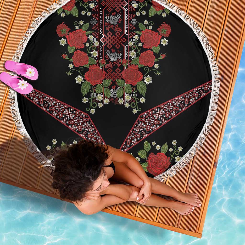 Traditional Ukrainian Costume Beach Blanket Red Floral Embroidery Style