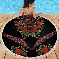 Traditional Ukrainian Costume Beach Blanket Red Floral Embroidery Style