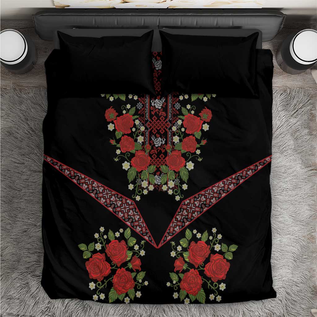Traditional Ukrainian Costume Bedding Set Red Floral Embroidery Style