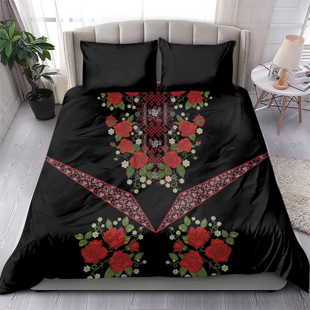 Traditional Ukrainian Costume Bedding Set Red Floral Embroidery Style