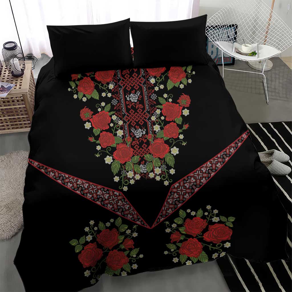 Traditional Ukrainian Costume Bedding Set Red Floral Embroidery Style