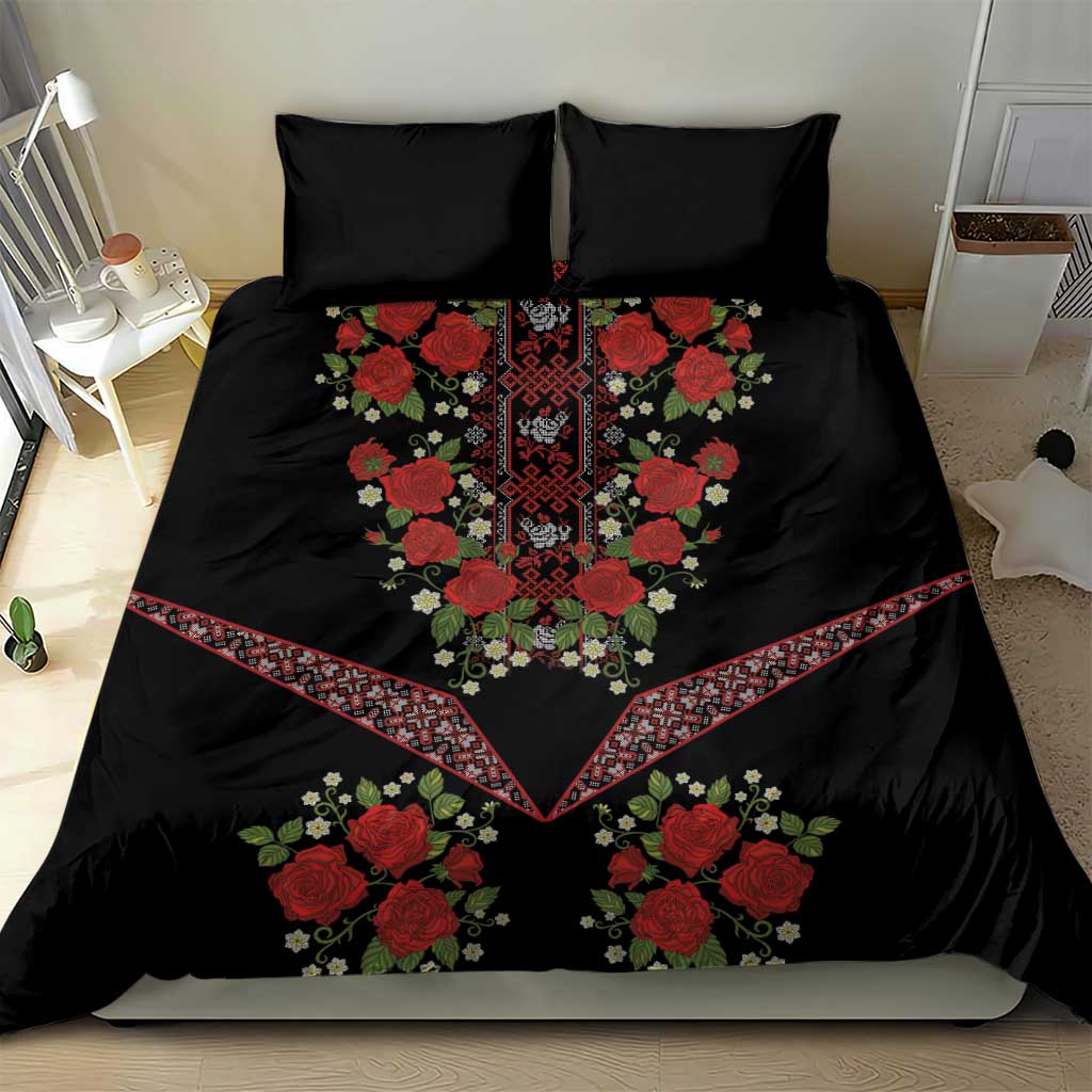 Traditional Ukrainian Costume Bedding Set Red Floral Embroidery Style