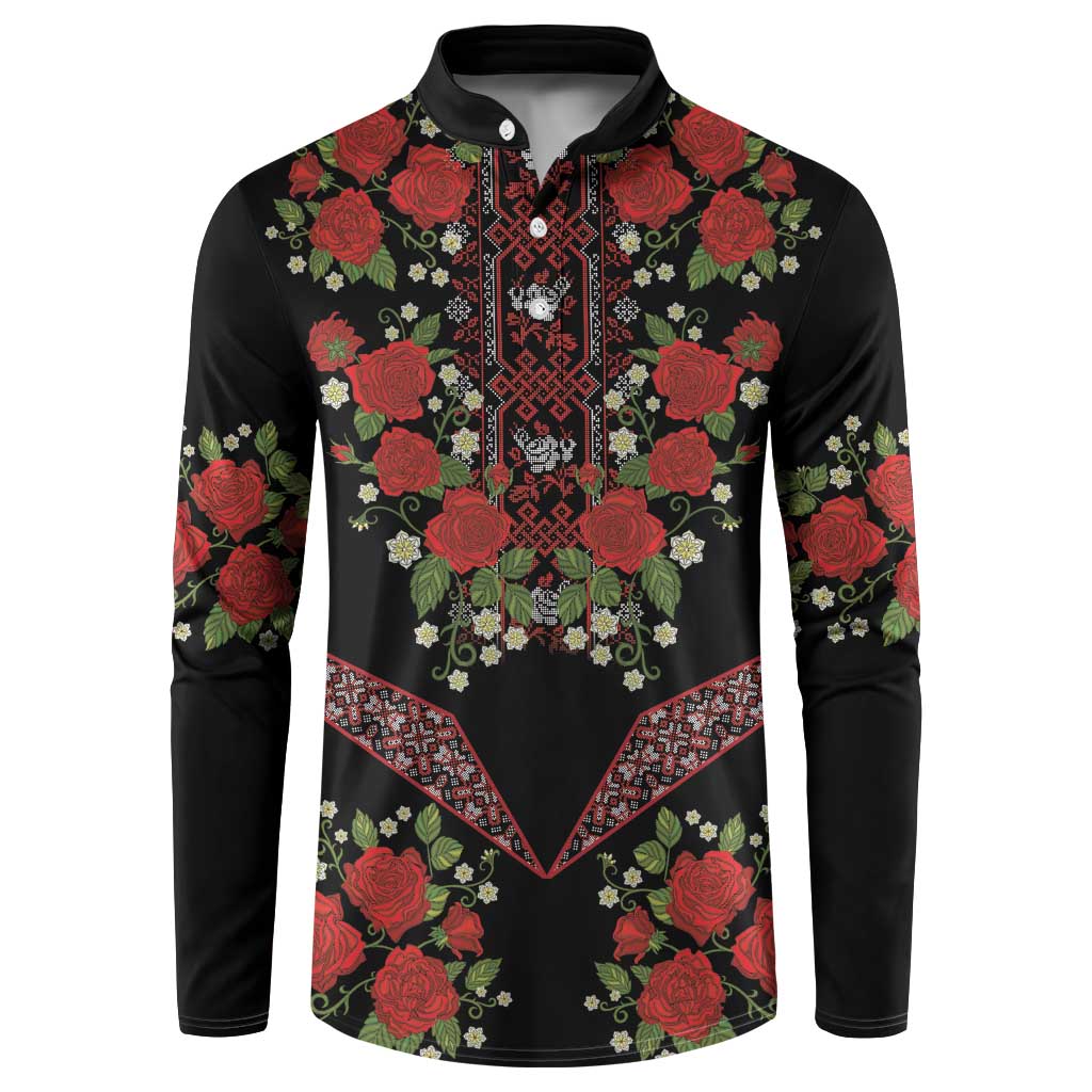 Traditional Ukrainian Costume Button Sweatshirt Red Floral Embroidery Style