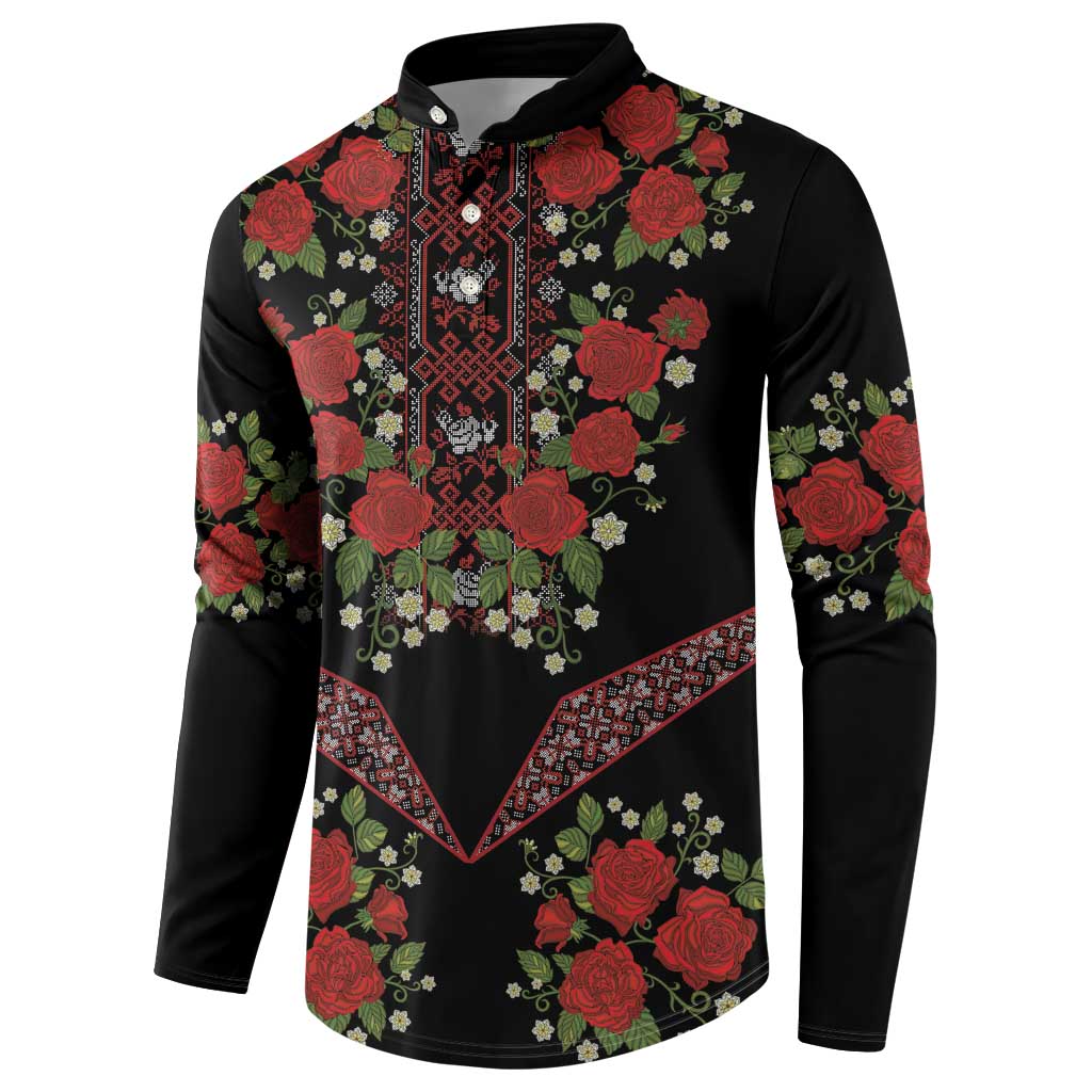 Traditional Ukrainian Costume Button Sweatshirt Red Floral Embroidery Style
