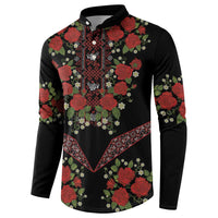 Traditional Ukrainian Costume Button Sweatshirt Red Floral Embroidery Style
