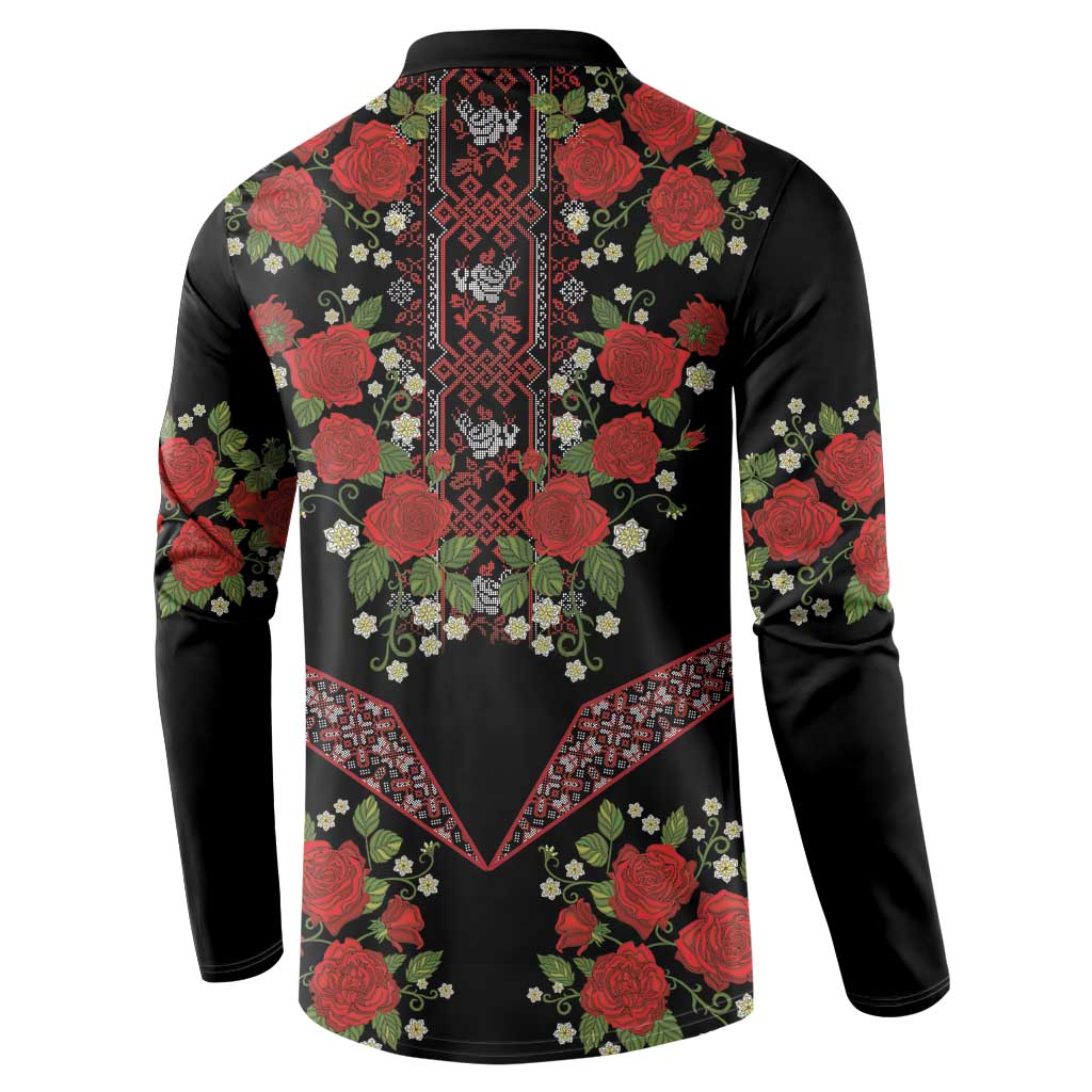 Traditional Ukrainian Costume Button Sweatshirt Red Floral Embroidery Style