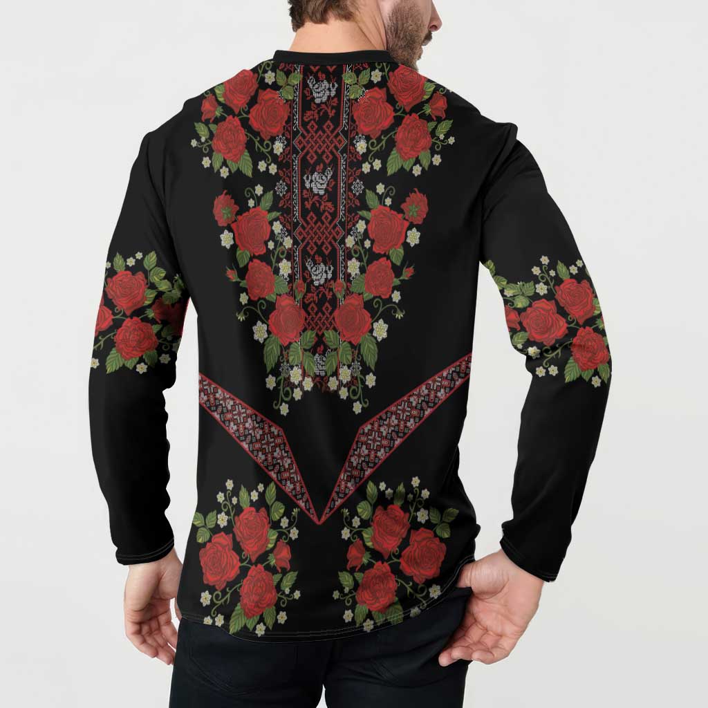 Traditional Ukrainian Costume Button Sweatshirt Red Floral Embroidery Style