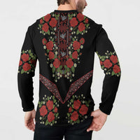Traditional Ukrainian Costume Button Sweatshirt Red Floral Embroidery Style