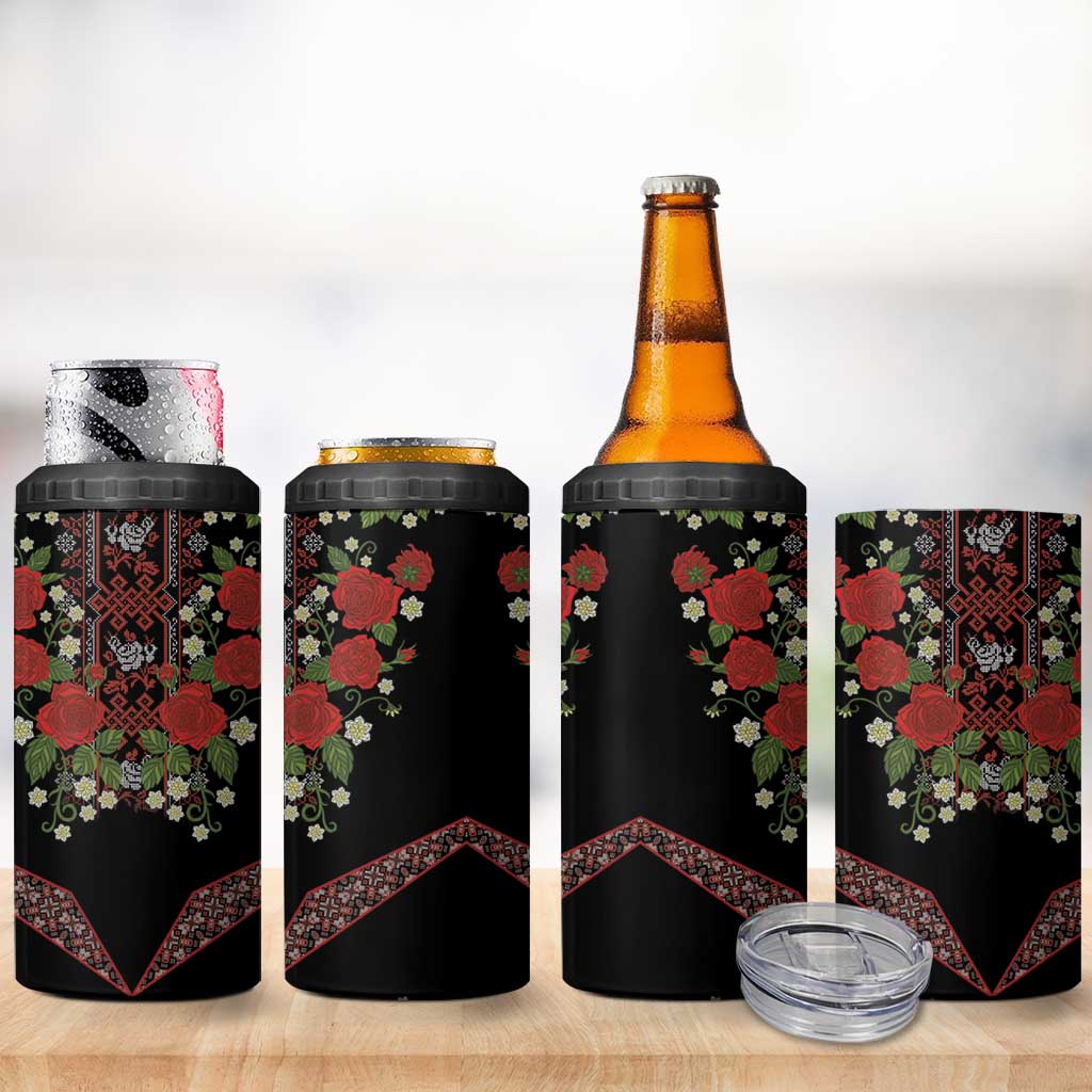 Traditional Ukrainian Costume 4 in 1 Can Cooler Tumbler Red Floral Embroidery Style