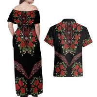 Traditional Ukrainian Costume Couples Matching Off Shoulder Maxi Dress and Hawaiian Shirt Red Floral Embroidery Style