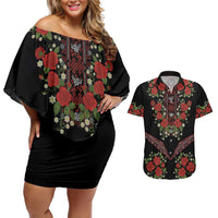 Traditional Ukrainian Costume Couples Matching Off Shoulder Short Dress and Hawaiian Shirt Red Floral Embroidery Style