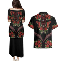 Traditional Ukrainian Costume Couples Matching Puletasi and Hawaiian Shirt Red Floral Embroidery Style