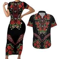Traditional Ukrainian Costume Couples Matching Short Sleeve Bodycon Dress and Hawaiian Shirt Red Floral Embroidery Style