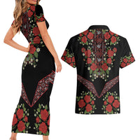Traditional Ukrainian Costume Couples Matching Short Sleeve Bodycon Dress and Hawaiian Shirt Red Floral Embroidery Style