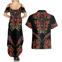 Traditional Ukrainian Costume Couples Matching Summer Maxi Dress and Hawaiian Shirt Red Floral Embroidery Style