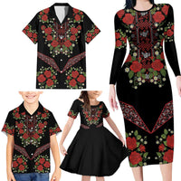 Traditional Ukrainian Costume Family Matching Long Sleeve Bodycon Dress and Hawaiian Shirt Red Floral Embroidery Style