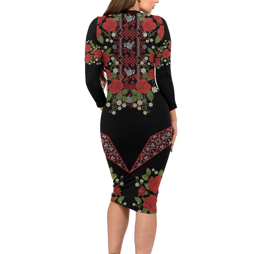 Traditional Ukrainian Costume Family Matching Long Sleeve Bodycon Dress and Hawaiian Shirt Red Floral Embroidery Style