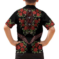 Traditional Ukrainian Costume Family Matching Off The Shoulder Long Sleeve Dress and Hawaiian Shirt Red Floral Embroidery Style