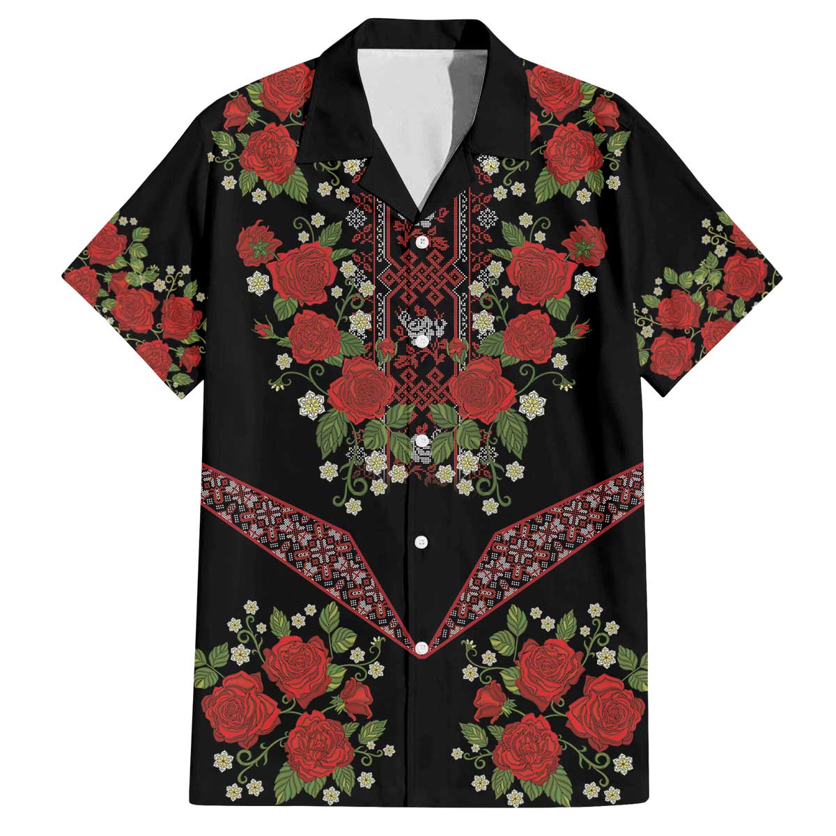 Traditional Ukrainian Costume Family Matching Off The Shoulder Long Sleeve Dress and Hawaiian Shirt Red Floral Embroidery Style