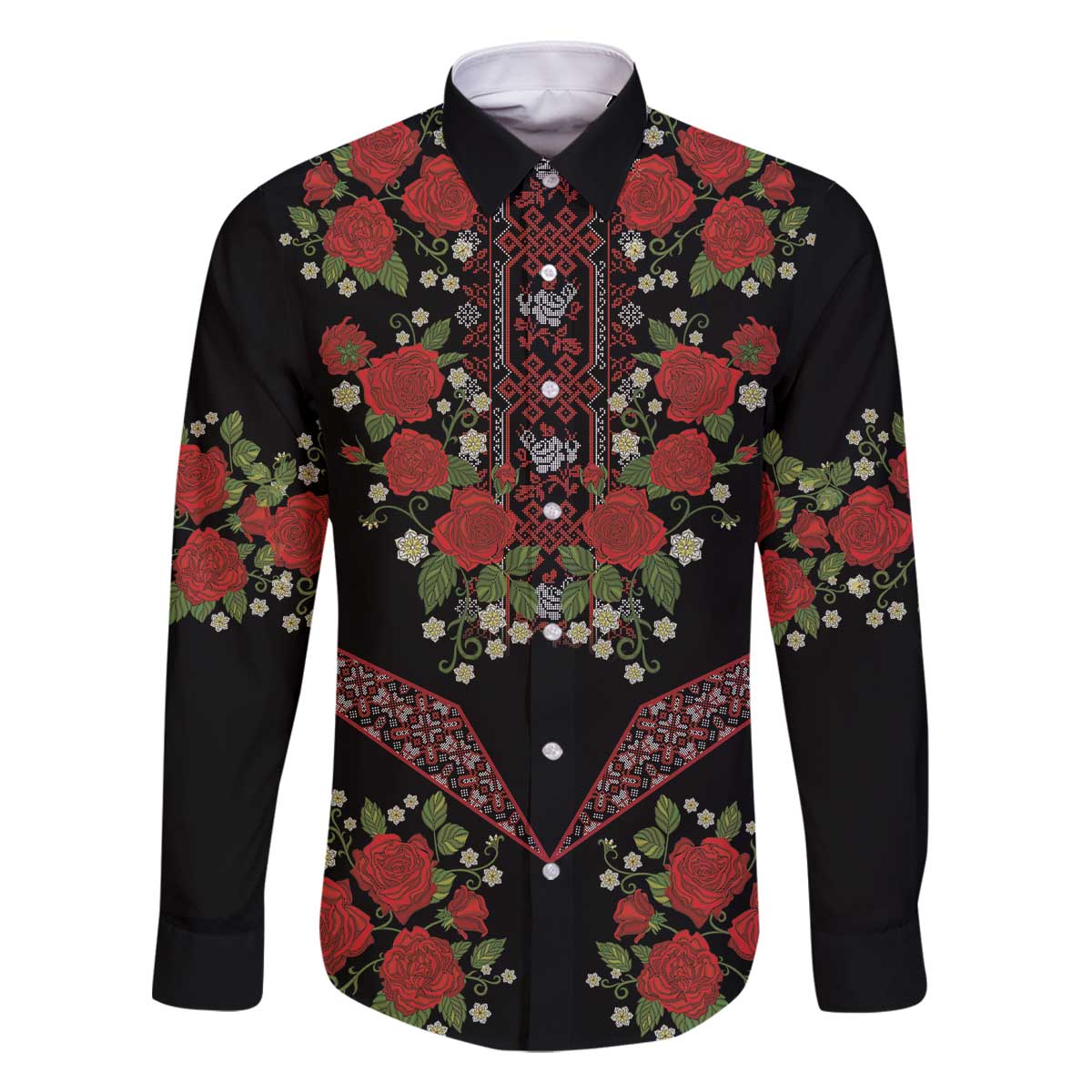 Traditional Ukrainian Costume Family Matching Off The Shoulder Long Sleeve Dress and Hawaiian Shirt Red Floral Embroidery Style