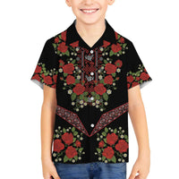 Traditional Ukrainian Costume Family Matching Off The Shoulder Long Sleeve Dress and Hawaiian Shirt Red Floral Embroidery Style