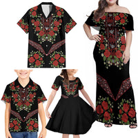 Traditional Ukrainian Costume Family Matching Off Shoulder Maxi Dress and Hawaiian Shirt Red Floral Embroidery Style