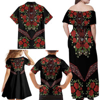 Traditional Ukrainian Costume Family Matching Off Shoulder Maxi Dress and Hawaiian Shirt Red Floral Embroidery Style