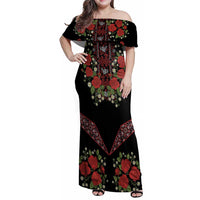 Traditional Ukrainian Costume Family Matching Off Shoulder Maxi Dress and Hawaiian Shirt Red Floral Embroidery Style