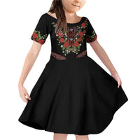 Traditional Ukrainian Costume Family Matching Off Shoulder Short Dress and Hawaiian Shirt Red Floral Embroidery Style