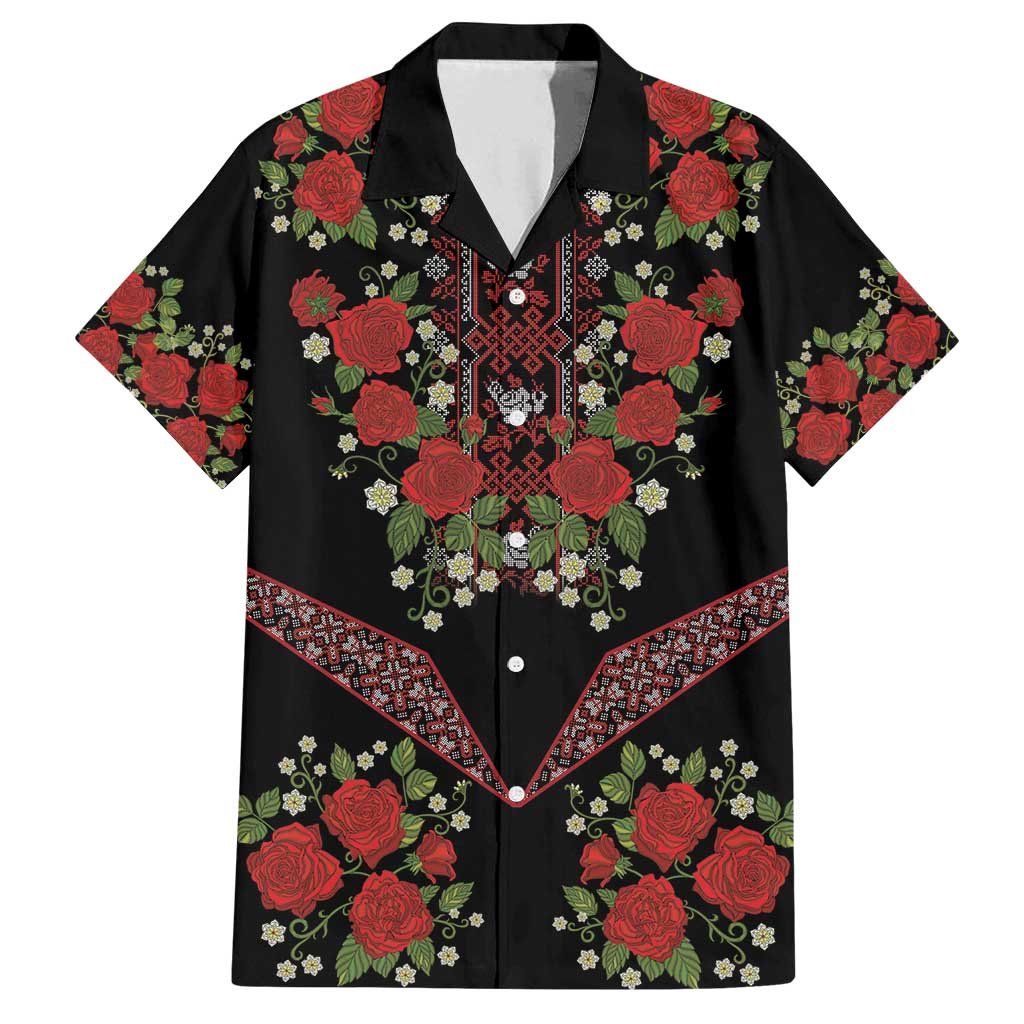 Traditional Ukrainian Costume Family Matching Off Shoulder Short Dress and Hawaiian Shirt Red Floral Embroidery Style