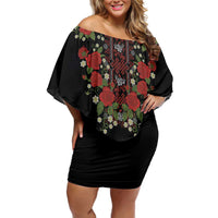 Traditional Ukrainian Costume Family Matching Off Shoulder Short Dress and Hawaiian Shirt Red Floral Embroidery Style