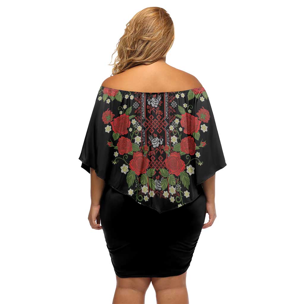 Traditional Ukrainian Costume Family Matching Off Shoulder Short Dress and Hawaiian Shirt Red Floral Embroidery Style