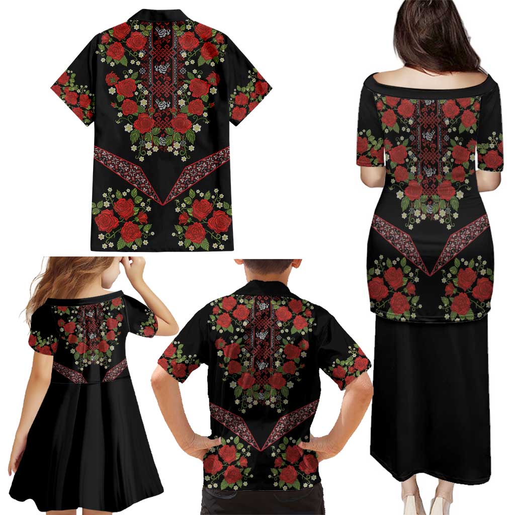 Traditional Ukrainian Costume Family Matching Puletasi and Hawaiian Shirt Red Floral Embroidery Style