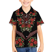 Traditional Ukrainian Costume Family Matching Puletasi and Hawaiian Shirt Red Floral Embroidery Style