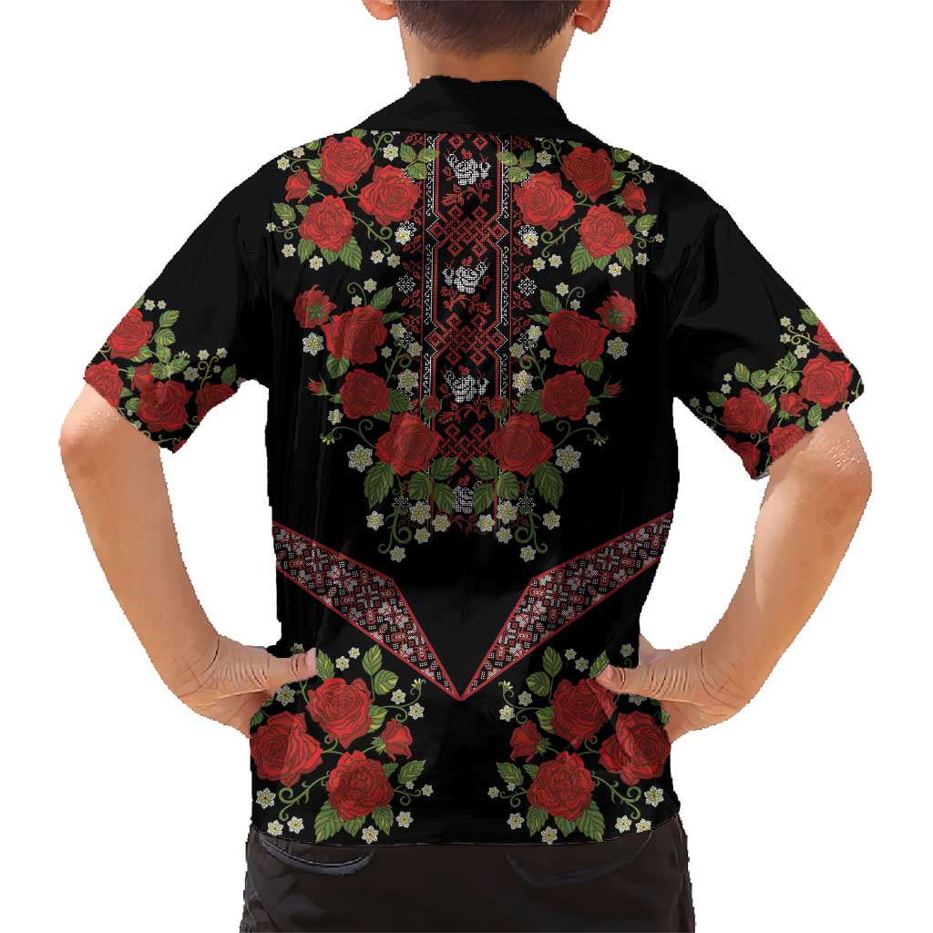 Traditional Ukrainian Costume Family Matching Short Sleeve Bodycon Dress and Hawaiian Shirt Red Floral Embroidery Style