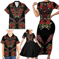 Traditional Ukrainian Costume Family Matching Short Sleeve Bodycon Dress and Hawaiian Shirt Red Floral Embroidery Style