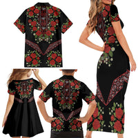 Traditional Ukrainian Costume Family Matching Short Sleeve Bodycon Dress and Hawaiian Shirt Red Floral Embroidery Style