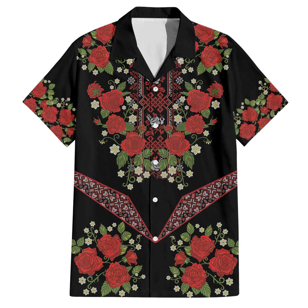 Traditional Ukrainian Costume Family Matching Short Sleeve Bodycon Dress and Hawaiian Shirt Red Floral Embroidery Style