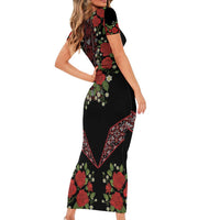 Traditional Ukrainian Costume Family Matching Short Sleeve Bodycon Dress and Hawaiian Shirt Red Floral Embroidery Style