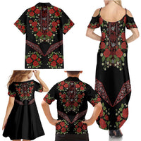 Traditional Ukrainian Costume Family Matching Summer Maxi Dress and Hawaiian Shirt Red Floral Embroidery Style