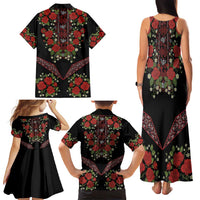 Traditional Ukrainian Costume Family Matching Tank Maxi Dress and Hawaiian Shirt Red Floral Embroidery Style