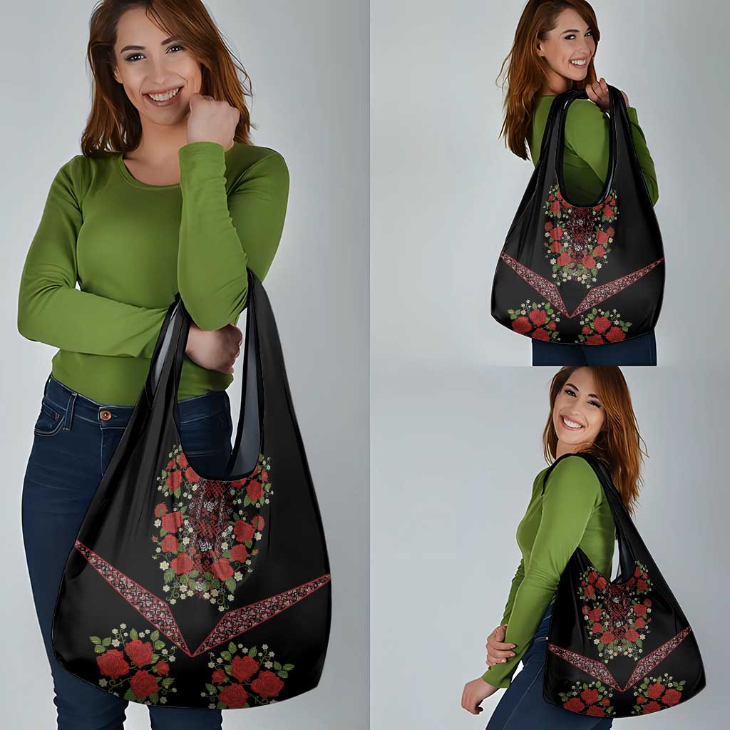 Traditional Ukrainian Costume Grocery Bag Red Floral Embroidery Style