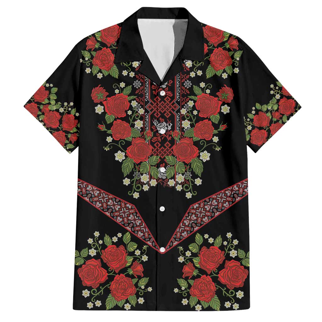 Traditional Ukrainian Costume Hawaiian Shirt Red Floral Embroidery Style