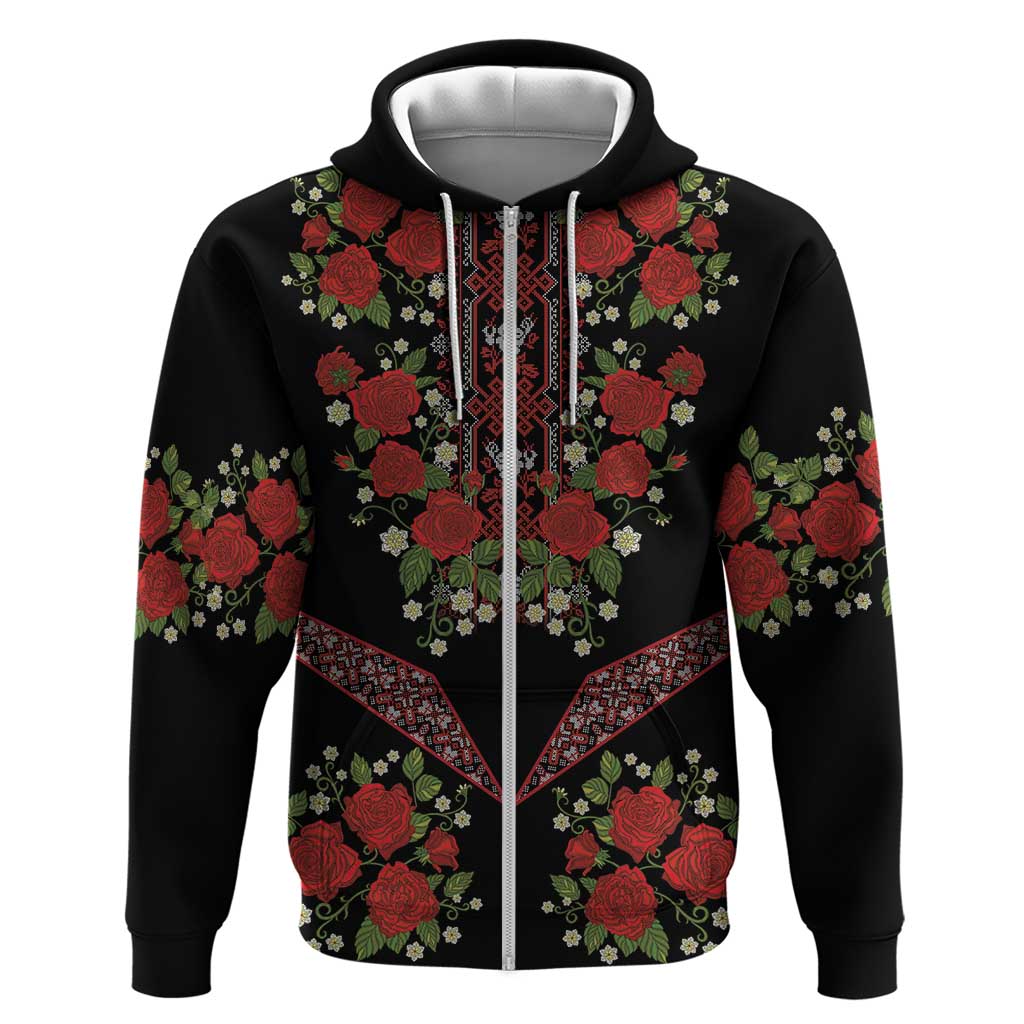 Traditional Ukrainian Costume Hoodie Red Floral Embroidery Style