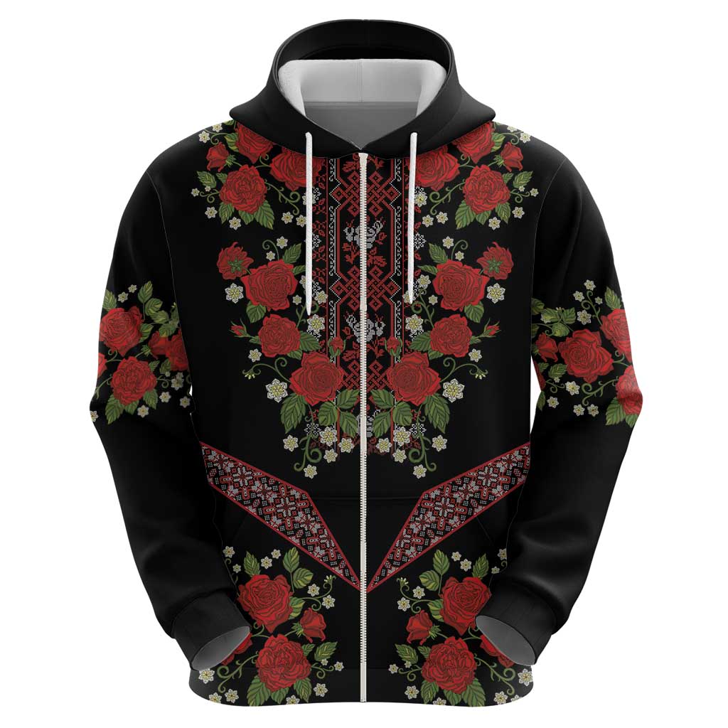 Traditional Ukrainian Costume Hoodie Red Floral Embroidery Style