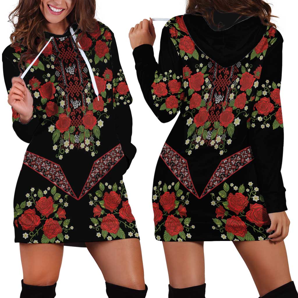 Traditional Ukrainian Costume Hoodie Dress Red Floral Embroidery Style