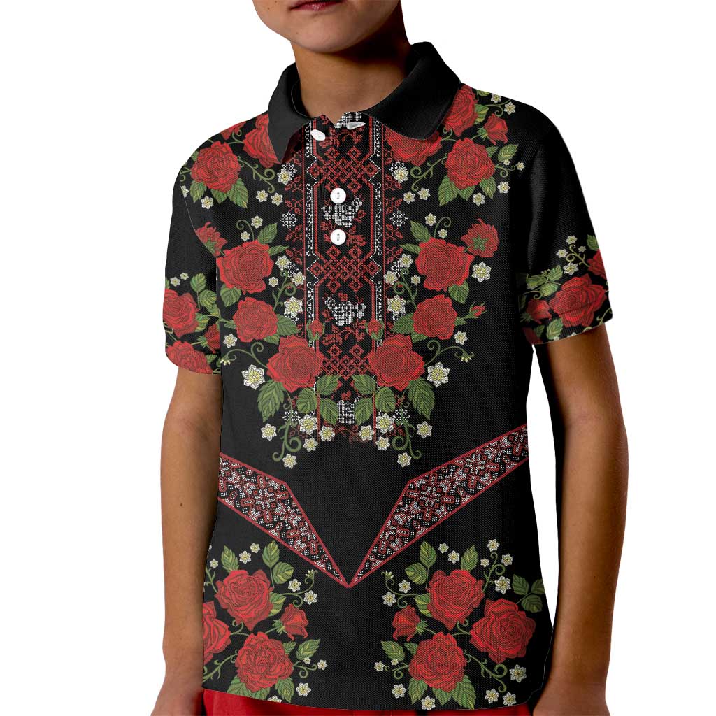 Traditional Ukrainian Costume Kid Polo Shirt Red Floral Embroidery Style