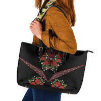 Traditional Ukrainian Costume Leather Tote Bag Red Floral Embroidery Style