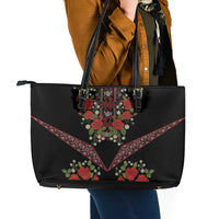 Traditional Ukrainian Costume Leather Tote Bag Red Floral Embroidery Style